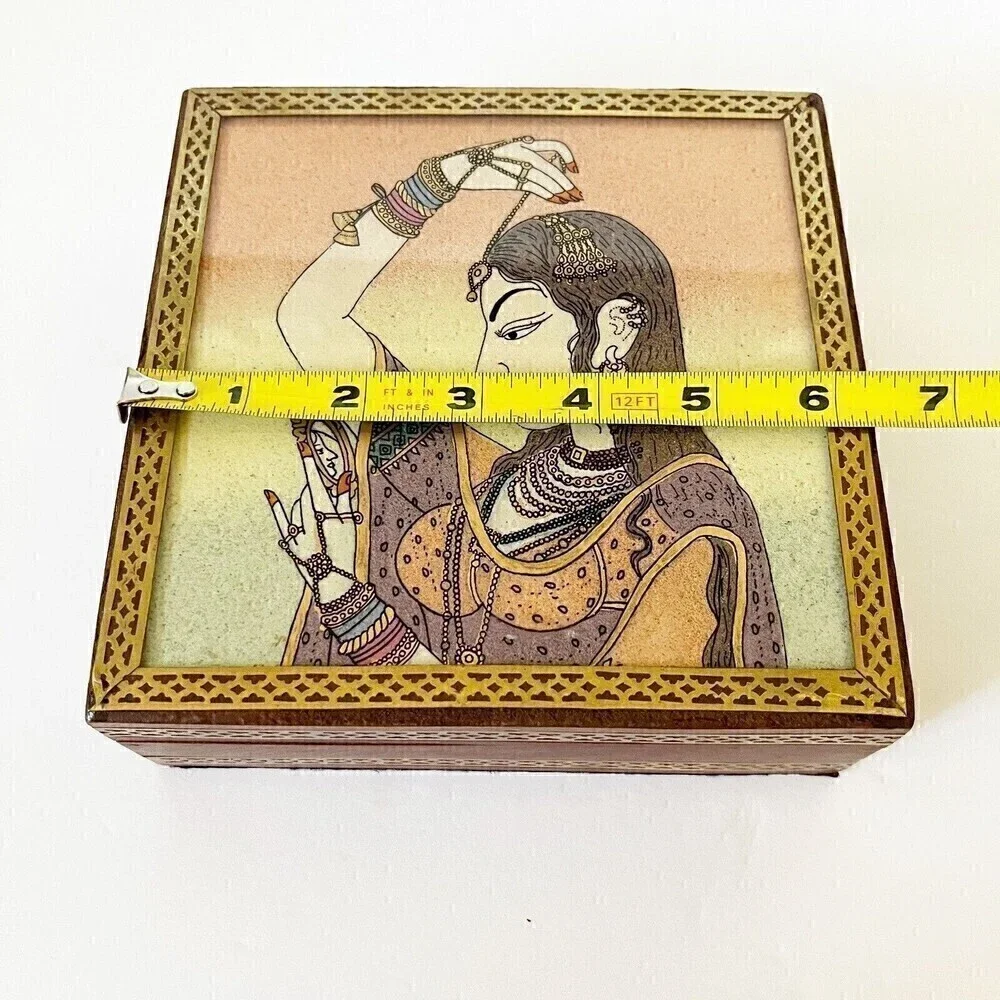 Indian Art Gemstone Painting Indian Wooden Jewelry Box Bani Thani Handcrafted